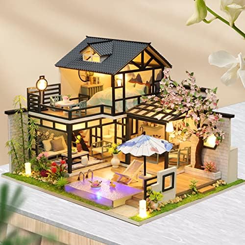 GuDoQi DIY Miniature Dollhouse Kit, Tiny House kit with Music, Miniature House Kit 1:24 Scale, Great Handmade Crafts Gift for Birthday Christmas Day, Vintage Courtyard