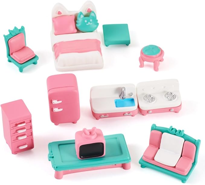 11Pcs Plastic Mini Furniture Decoration Set Dollhouse Miniature Furniture Assorted Mini Model Decorations Doll House Micro Landscape Accessories Decoration Tiny Furnitures Ornament