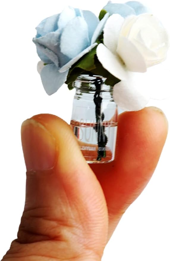 Miniature Glass Vase Set, Dollhouse Accessories, 1:12 and 1:8 Scale, Colorful Flower Bottle Decoration (Blue)