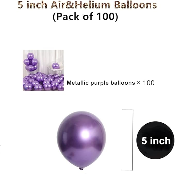 5 inch Metallic Purple Balloons, 100 pcs Thick Chrome Purple Balloons Shiny Latex Party Balloons(Metallic Purple)