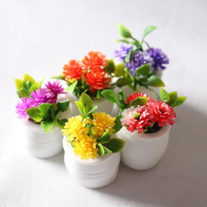 5Pcs Miniature Dollhouse Flowers, Artificial Potted Plants, Fairy Garden Decor for Home, Office, Wedding Centerpiece Decoration