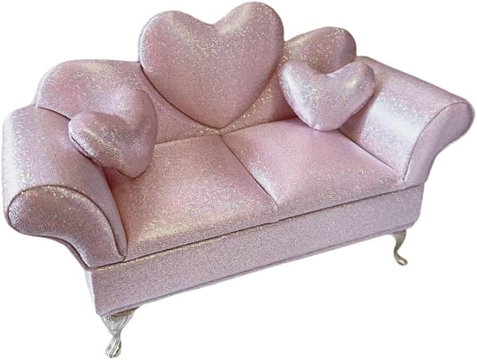 1/6 & 1/12 Scale Dollhouse Furniture Miniature Sofa w/Hidden Jewelry Box for Women - Adult Collector Pink Decor for Diorama, Dressing Table, Rings, Earrings & Small Necklaces Storage