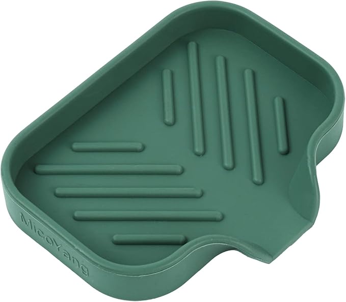 MicoYang Silicone Bathroom Soap Dishes with Drain Spout-Bathroom and Kitchen Sink Organizer,Sponge Holder,Dish Soap Tray,Perfect for Dispenser,Scrubber,Bottle,Cup on Sink or Counter-Green 4.9"×3.2"