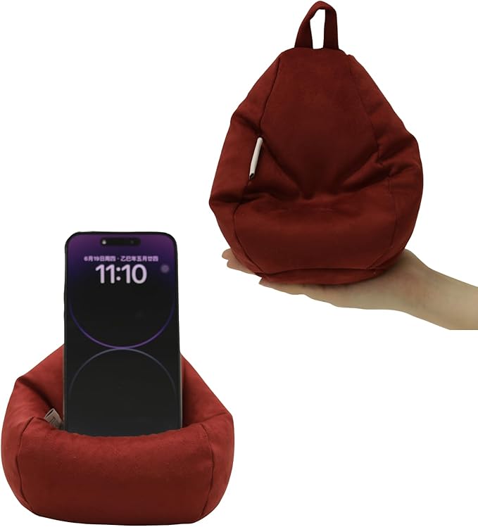 2pcs Cover of Mini Bean Bag Chair Cell Phone Holder (No Filler) Ultra Soft Micro Suede Anti Slip Miniature Bean Bag Couch Burgundy Red