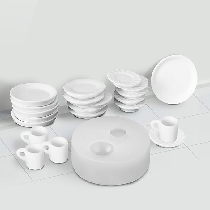 Mini Cup Coaster Shape Resin Silicone Molds 3D Tiny Cups Epoxy Casting Molds for DIY Micro Resin Dollhouse House Kitchen Miniatures Landscape Decor