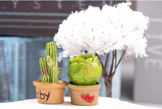 7 Pcs Miniature Succulent & Cactus Figurines – 1:12 Scale Potted Plant Ornaments for Fairy Garden Accessories, Dollhouse Decoration, Micro Landscape Bonsai, Desk & Cake Decor Gift Set