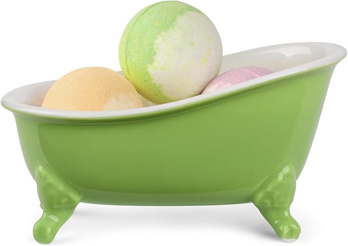 NEWHENGS 6.1" Vintage Ceramic Mini Decorative Clawfoot Bathtub Bar Soap Dish, Kitchen Sponge Holder and Shower Tray for Bathroom, 1 Pack (Lime)