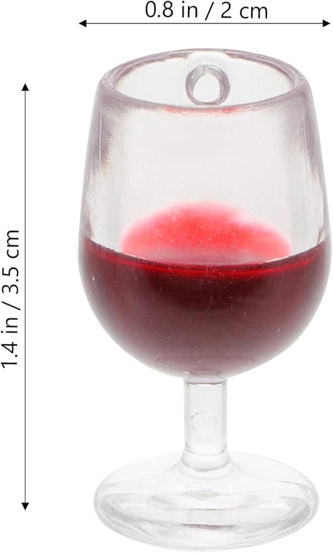 Mini Resin Wine Glasses Set 12Pcs 1.38 Inch Dollhouse Accessories with Keychain Holes for DIY Craft and Miniature Decor in Dark Red