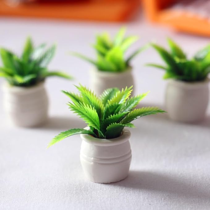 Miniature Dollhouse Tiny Fake Greenery Bonsai Ornament Crafts, Green Potted Flower Model, 1:12 Scale Doll House Miniature Plant Model,DIY Accessories, Shooting Props
