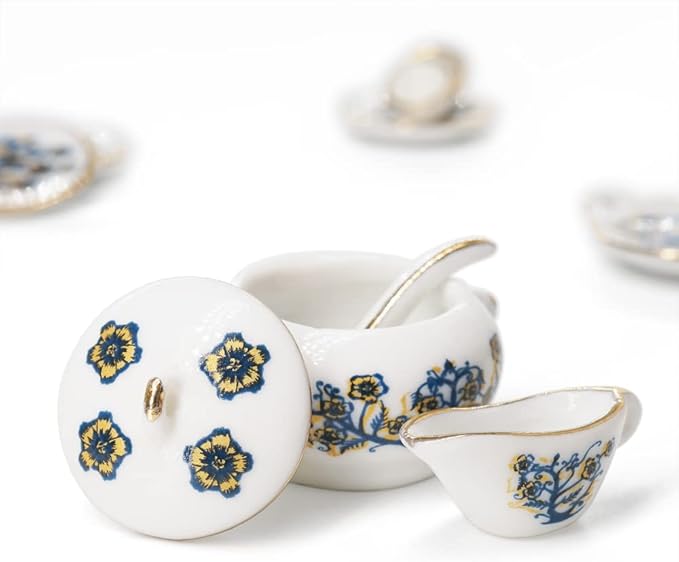 Odoria 1/12 Miniature Dish Dinnerware Set 17Pcs Dollhouse Decoration Accessories, Zamioculas Zamiifolia