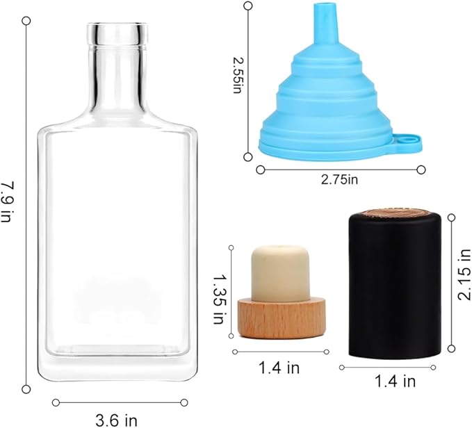 samokingdom 3Pack 25 oz (750ml) Glass Bottle with T-Top Cork, Heavy Bottom Vodka Bottle for Wine, Juice, Milk, Whiskey, Sauce, Gift Giving