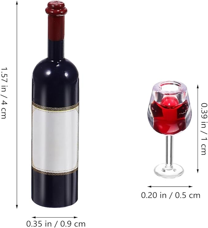 Sosoport 1 Set Miniature Wine Glasses: Dollhouse Mini Red Wine Transparent Drinking Cups and Miniature Bottles Dollhouse Kitchen Accessories