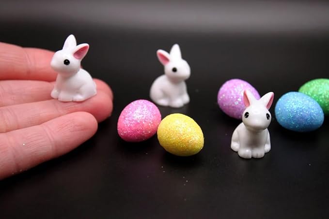 Mini Resin Sitting Rabbit, Dollhouse Miniature Tiny White Rabbit, Terrarium Fairy Garden Dolls Toy, Mini Micro Landscaping Decoration (3 PCS)