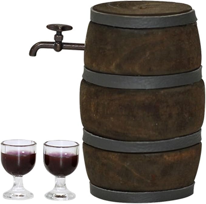 1 Set 1:12 Miniature Red Wine Barrel Cute Wooden Dollhouse Decor Accessories for B