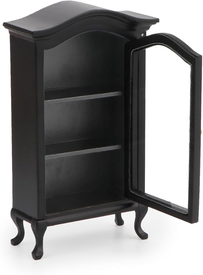 Dollhouse Furniture Display Shelf 1:12 Scale Miniature Bookshelf Cabinet Decoration Classic Wooden Mini Storage for Mini Artificial House Accessories (Black)