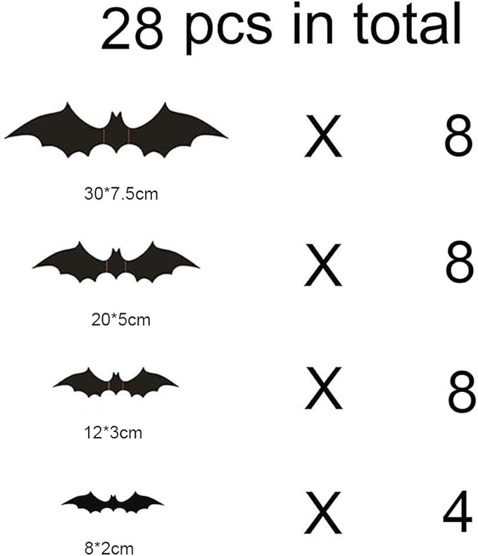 DIY Halloween Party Supplies PVC 3D Decorative Scary Bats Wall Decal Wall Sticker, Halloween Eve Decor Home Window Decoration Set, 28pcs, Black
