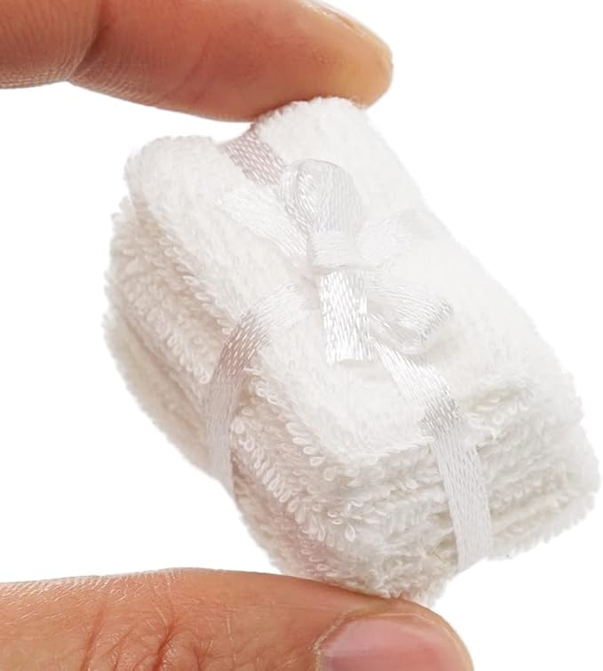 Odoria 1/12 Miniature Bathroom Towels Dollhouse Decoration Accessories, White
