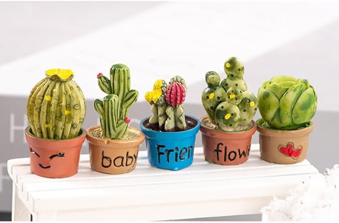 7 Pcs Miniature Succulent & Cactus Figurines – 1:12 Scale Potted Plant Ornaments for Fairy Garden Accessories, Dollhouse Decoration, Micro Landscape Bonsai, Desk & Cake Decor Gift Set