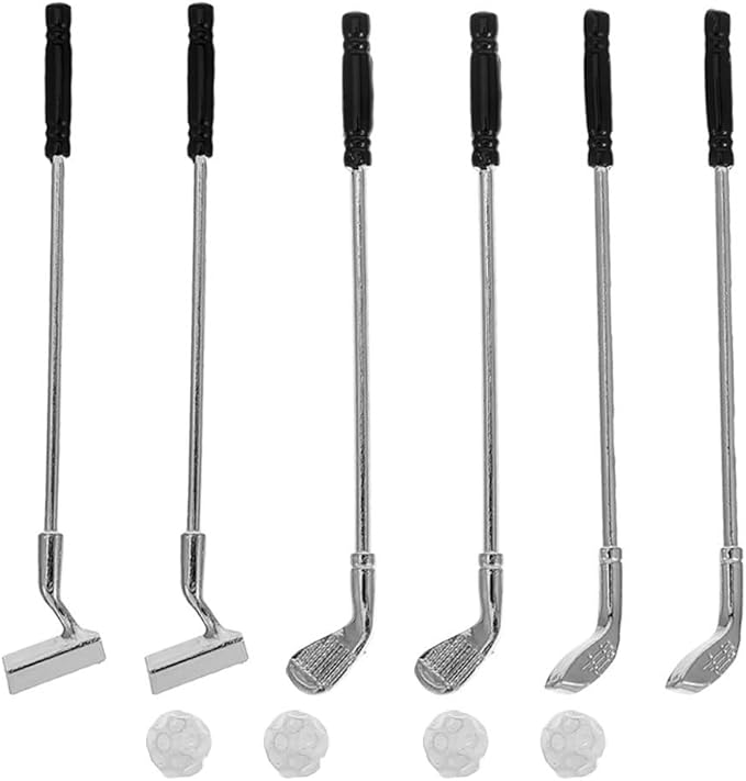 Homoyoyo Mini Golf Clubs Realistic Alloy Miniature Golf Set for Dollhouse Themed Party Decoration Enthusiasts
