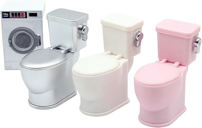 1/12 Dollhouse Simulated Flushing Toilet with Flushing Sound Dollhouse Bathroom Furniture Decoration Dolls House Accessories