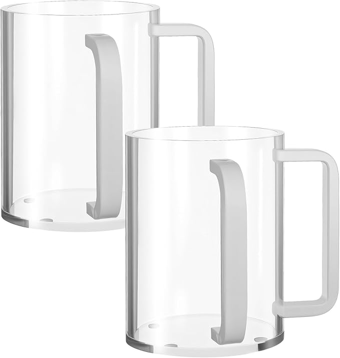2 Pcs Judaica Hand Washing Cup with Dual Handles for Netilat Yadayim 5" Acrylic Clear Negel Vasser Jewish Ritual Kohanim Holiday Gifts(White Handle)