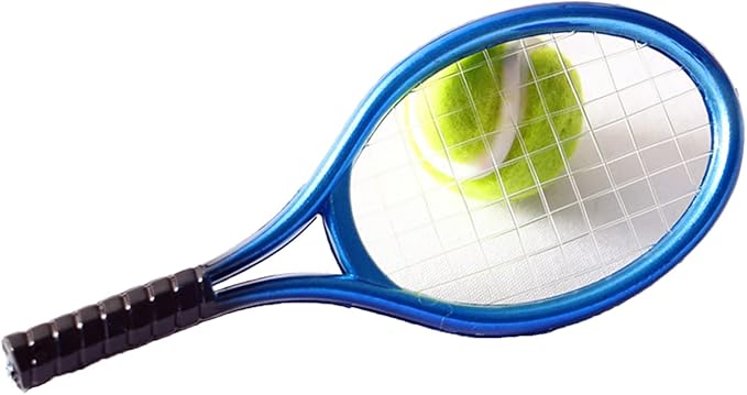 BOGEEL House Tennis Model Set Simulation Sports Goods Outdoor Miniature Model Include 1x Tennis 1x Racket,Plastic