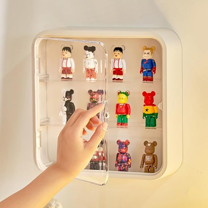 Clear Display Case for Figures, Wall Mounted Acrylic Storage Box, Dust Proof Display Cabinet Organizer for Mini Pop Mart Action Figures Collectibles (White)