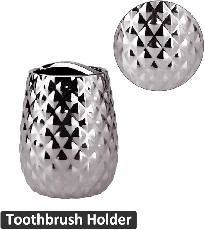 Silver Bathroom Accessories Set, Moroccan Trellis Bathroom Ensemble Complete Sets for Bath Decor Includes Soap Dispenser Pump, Toothbrush Holder, Tumbler, Soap Dish, Ideas Home Gift