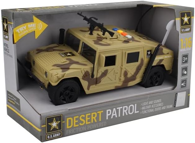 Lollipop United States Army Friction Powered Military Humvee Toy, 1:16 Scale Model Armored Car, Utility Vehicle w/Lights/Sounds