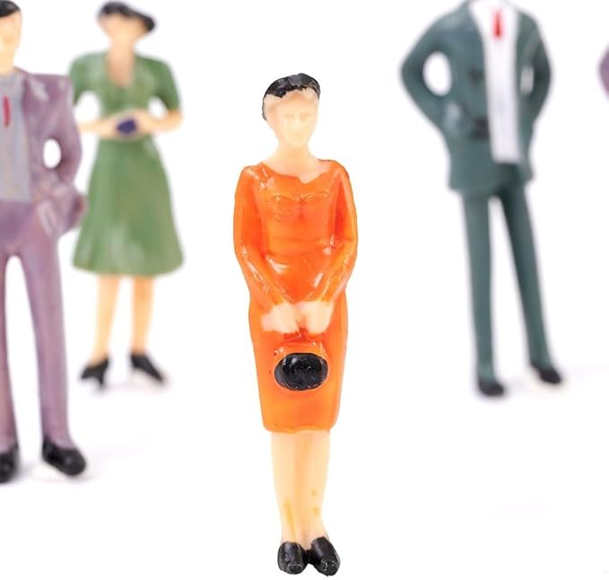 50 Pcs Mini People Figurines 1:32 Scale Architectural Painted Tiny People Model Sitting And Standing, 2.38 inch Plastic Miniature People Assorted Poses Model Trains For Miniature Scenes