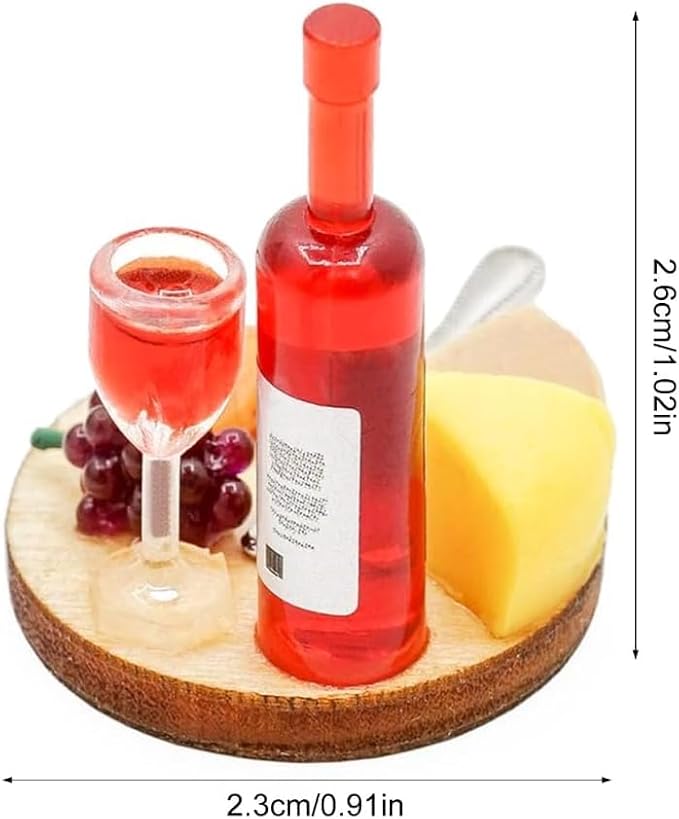 1 Set 1:12 Scale Miniature Wine Cheese and Board Set Minis Dollhouses Kitchen Dining Room Food Accessories Model Pastries Toy, DIY Micro Scene Decor