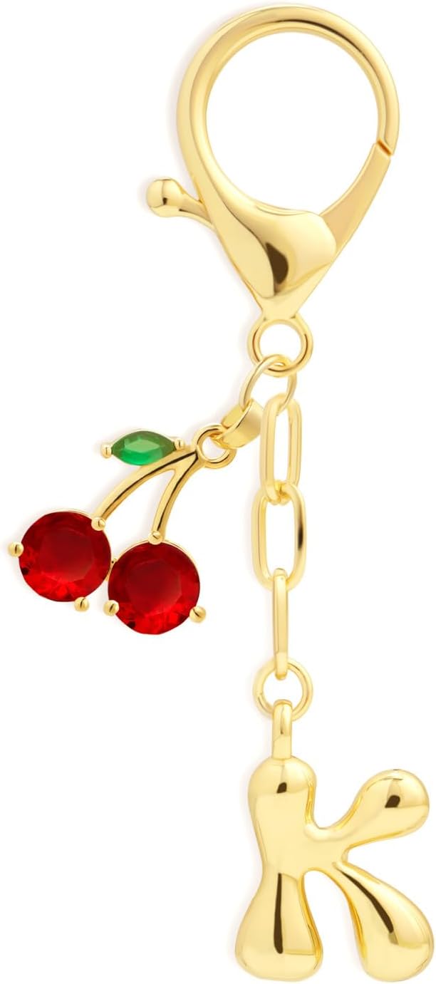 Fohufo Initial Keychains for Women - Cute Cherry Bag Charms Purse, 14K Gold Plated Keychain Accessories, Birthday Gifts