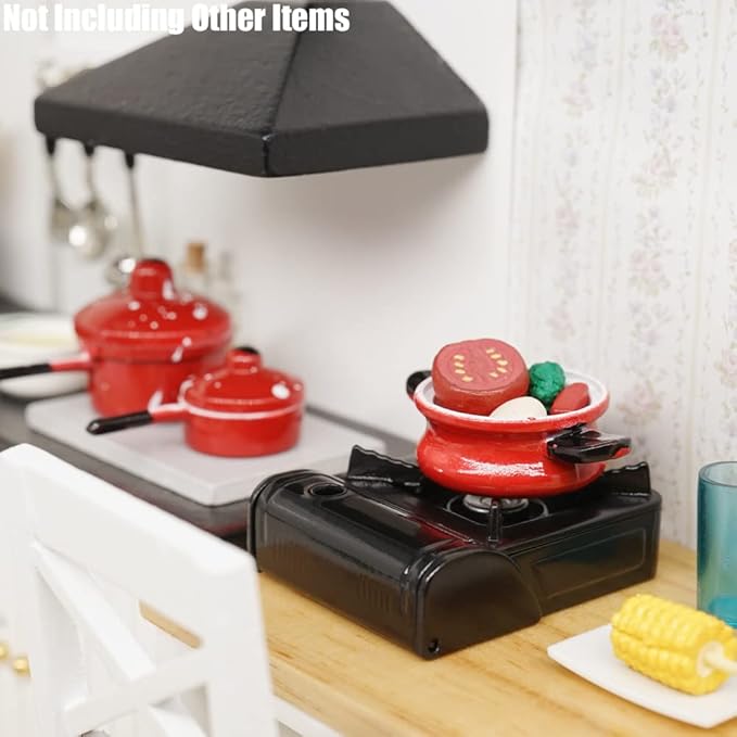 Odoria 1/12 Miniature Pots and Pans Dollhouse Cookware Accessories, Red