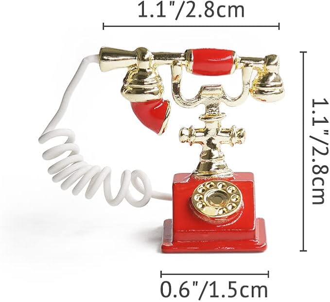 Odoria 1/12 Miniature Rotary Telephone Dollhouse Decoration Accessories, Red