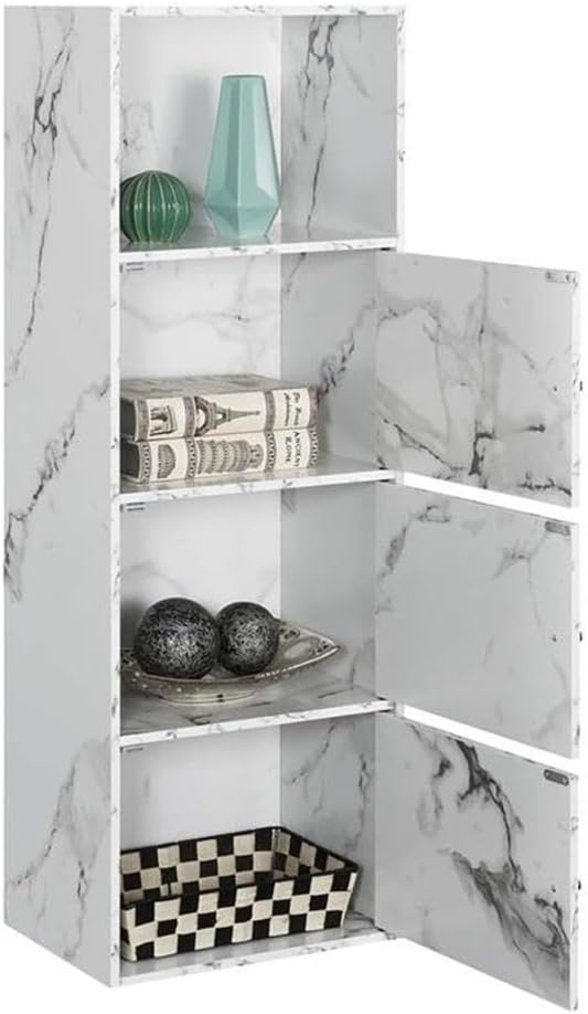 Convenience Concepts Xtra Storage 3 Door Cabinet in White Faux Marble Wood Finish