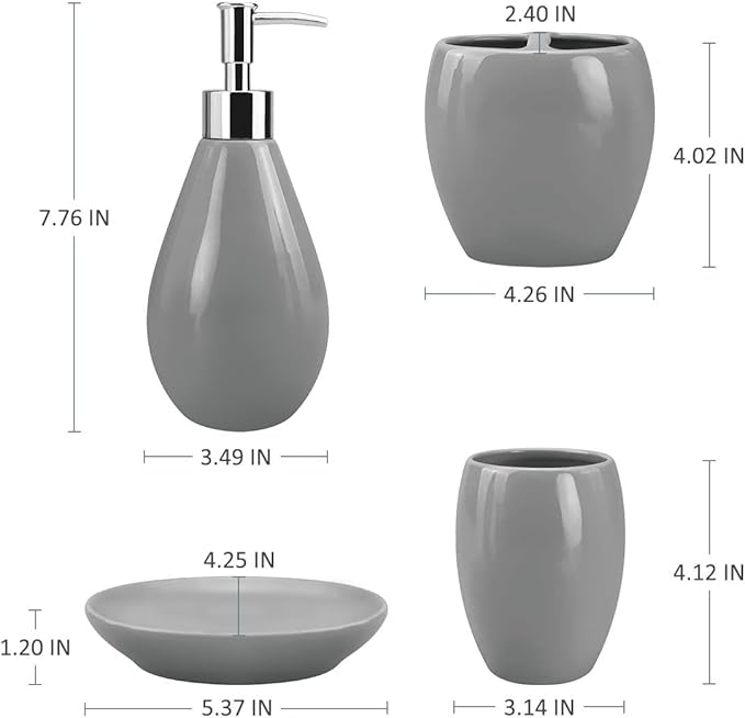 4-Piece Ceramic Bathroom Accessory Set, Bathroom Accessories Set Includes Soap Dispenser, Toothbrush Holder, Tumbler, Soap Dish, Complete Bathroom Ensemble Sets for Bath Decor, Ideas Home Gift