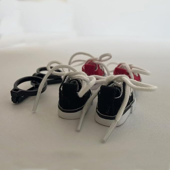 Mini Canvas Sneakers for Dolls, 2 Pairs Set in Red and Black, Lace-up Style for labubu 2025,Include A Pair of Glasses(no Lenses) (Red & Black)