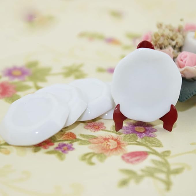 Dolls House Accessories, Dollhouse Dishes Miniature White Ceramic Plates Food Container Bowl Set 3.3×2.4cm 5PCS