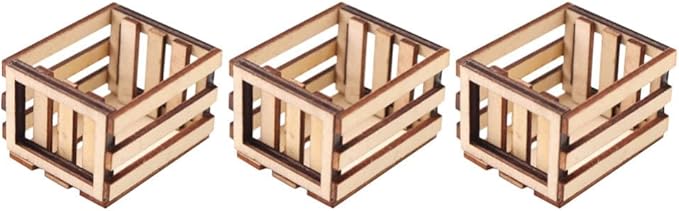 3Pcs Miniature Wooden Milk Crate Dollhouse Fruit Basket Mini Storage Box for Dollhouse Fairy Garden Accessories Micro Landscape Decor