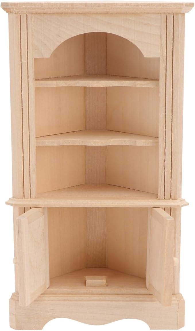 Yardwe Wooden Furniture Model - Miniature Dollhouse Triangular Storage Cabinet with Movable Door Beige Mini Cabinet for Dollhouse Decor and Simulation Scenes