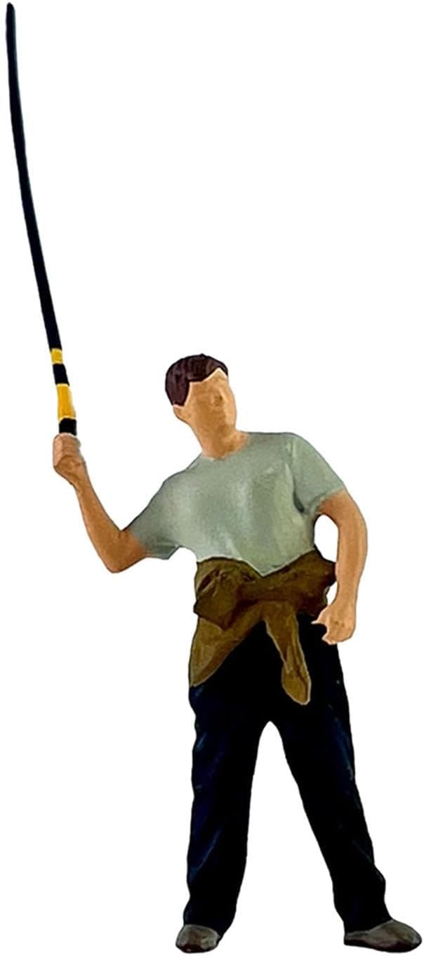 1/64 Scale Fishing Figure Tiny People Model Craft Photography Props Novelty Scene Artwork Mini Landscape Accessories Ornament, Casting Fishing Rod