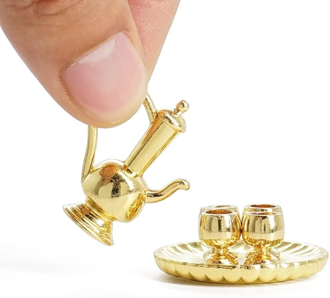 Odoria 1/12 Miniature Tea Set Dollhouse Decoration Accessories, Gold