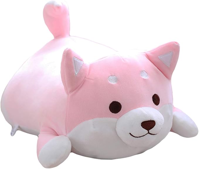 Shiba Inu Dog Plush Pillow, Cute Soft Corgi Stuffed Animals Doll Toys Gifts for Valentine, Christmas, Birthday, Bed, Sofa Chair (Pink Round Eye, 13.5in)