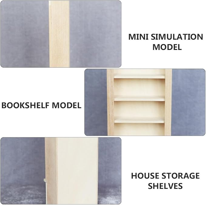 Garneck Dollhouse Wooden Bookshelf 1:12 Scale Miniature Dollhouse Furniture Arc Top Bookcase Storage Rack DIY Mini Modeling Toy