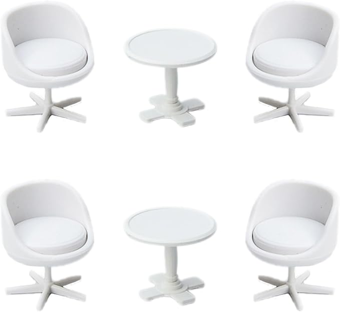 6Pcs 1:30 Scale Miniature Chair, Mini Plastic Chairs and Table, Mini Backrest Swivel Egg Chair, Miniature Furniture for Mini House Accessories Gardening Scene Ornaments