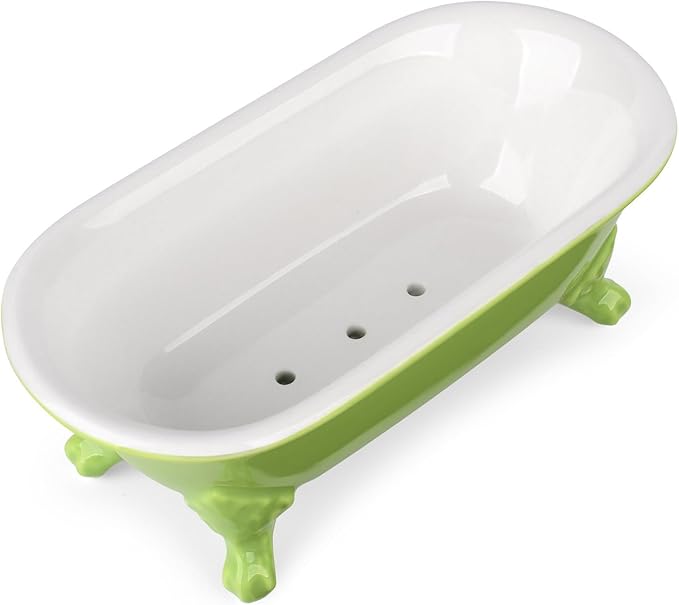 NEWHENGS 6.5" Ceramic Mini Decorative Clawfoot Bathtub Bar Soap Dish, Kitchen Sponge Holder and Shower Tray for Bathroom, 1 Pack(Lime)