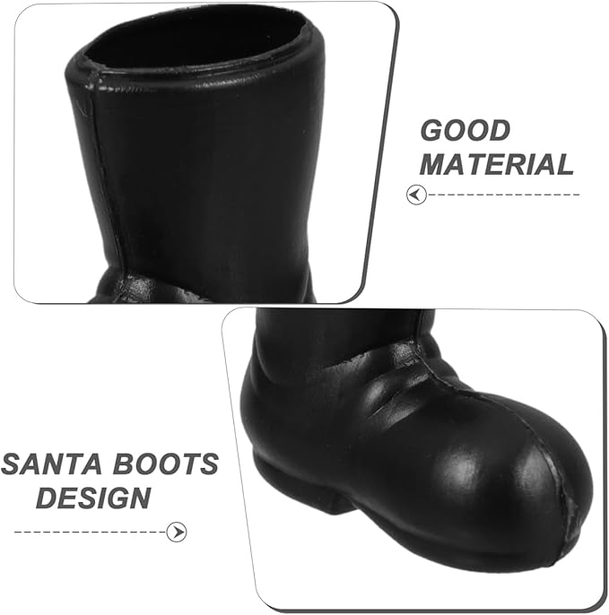 VICASKY 7 Pairs Mini Santa Claus Boots – 1.18" Adorable Miniature Christmas Gnome Shoes,Black Plastic Doll Shoes for Dollhouse, DIY Craft Projects, Table Centerpiece & Holiday Decor