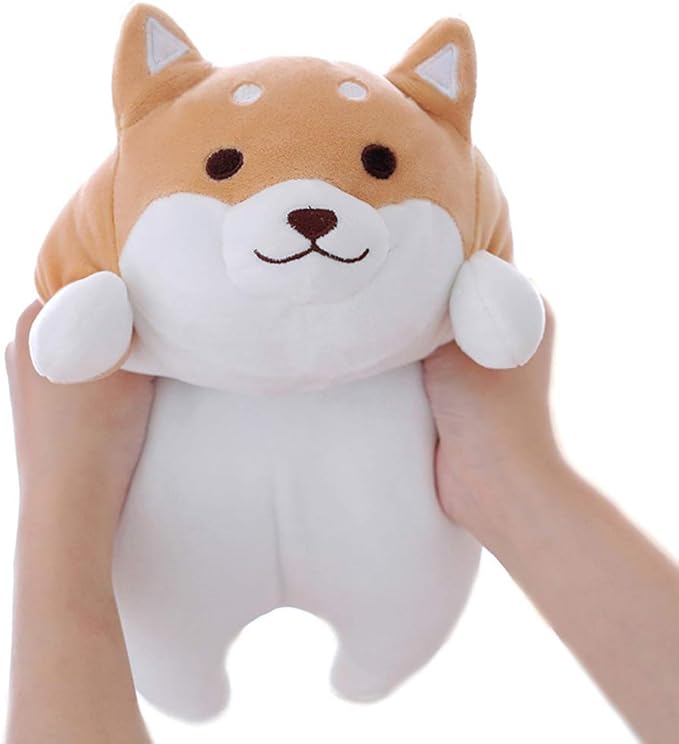 Shiba Inu Dog Plush Pillow, Cute Soft Corgi Stuffed Animals Doll Toys Gifts for Valentine, Christmas, Birthday, Bed, Sofa Chair (Brown Round Eye, 13.5in)
