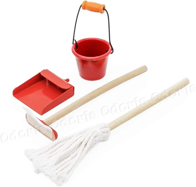 Odoria 1/12 Miniature Mop Bucket Cleaning Tools Dollhouse Decoration Accessories