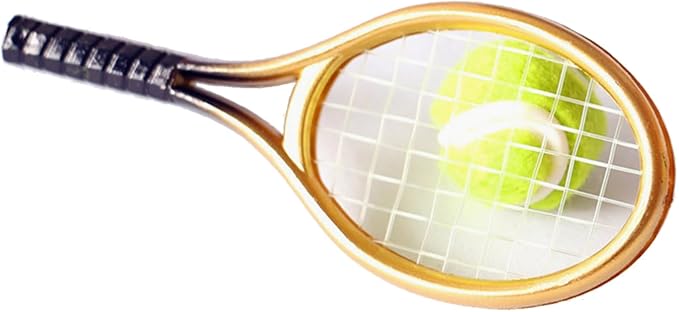 BOGEEL House Tennis Model Set Simulation Sports Goods Outdoor Miniature Model Include 1x Tennis 1x Racket,Plastic